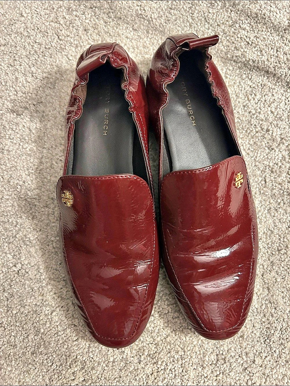 Tory Burch Ballet Loafer Patent Flats in Burgundy
